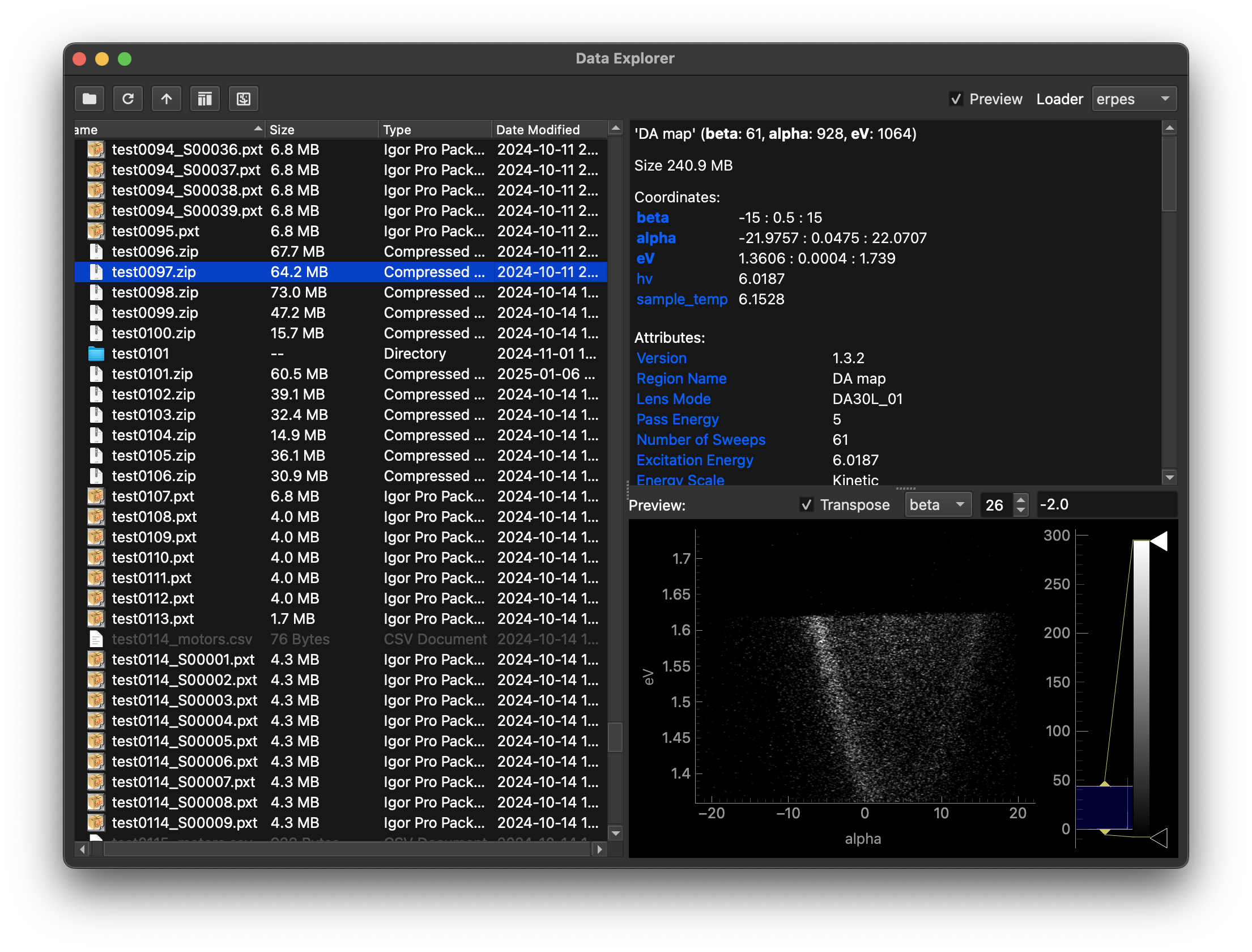 Data explorer window in dark mode